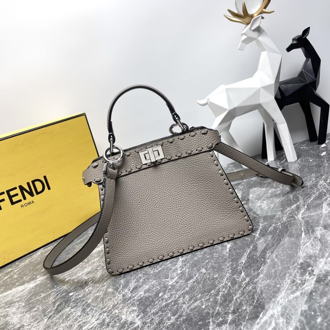 Fendi Peekaboo ISeeU Petite Grey Selleria Bag with 306 Hand-sewn Stitches